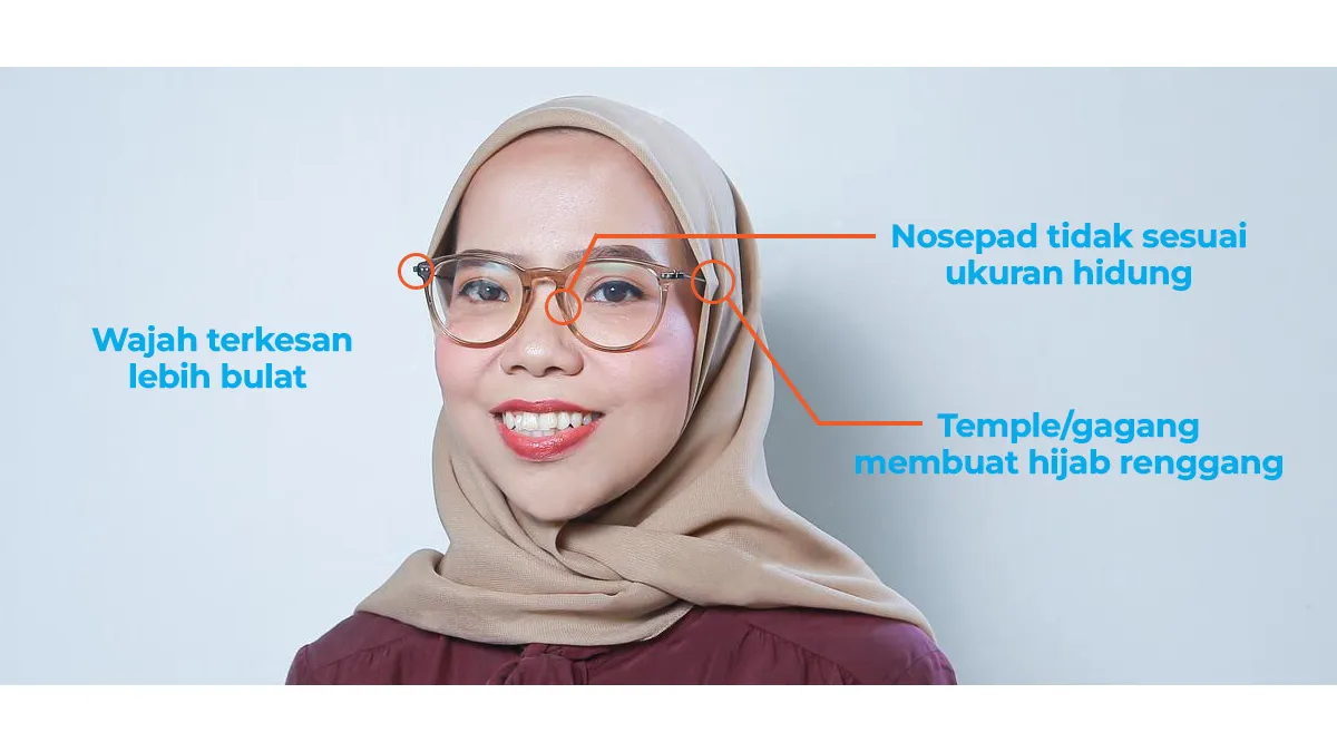 kacamata yang tidak pas membuat tampilan hijab wanita menjadi kurang maksimal