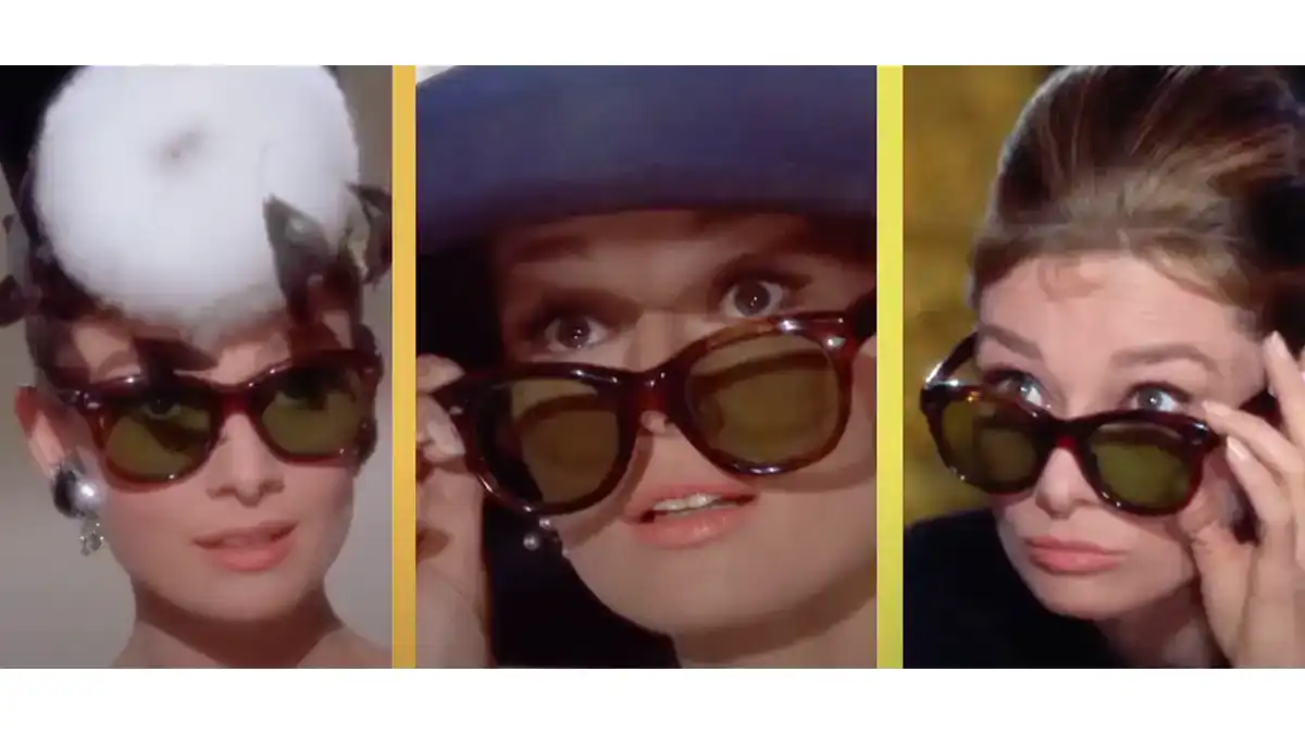 Gaya stylish Audrey Hepburn menggunakan kacamata cat eye di film Breakfast at Tiffany (1961)