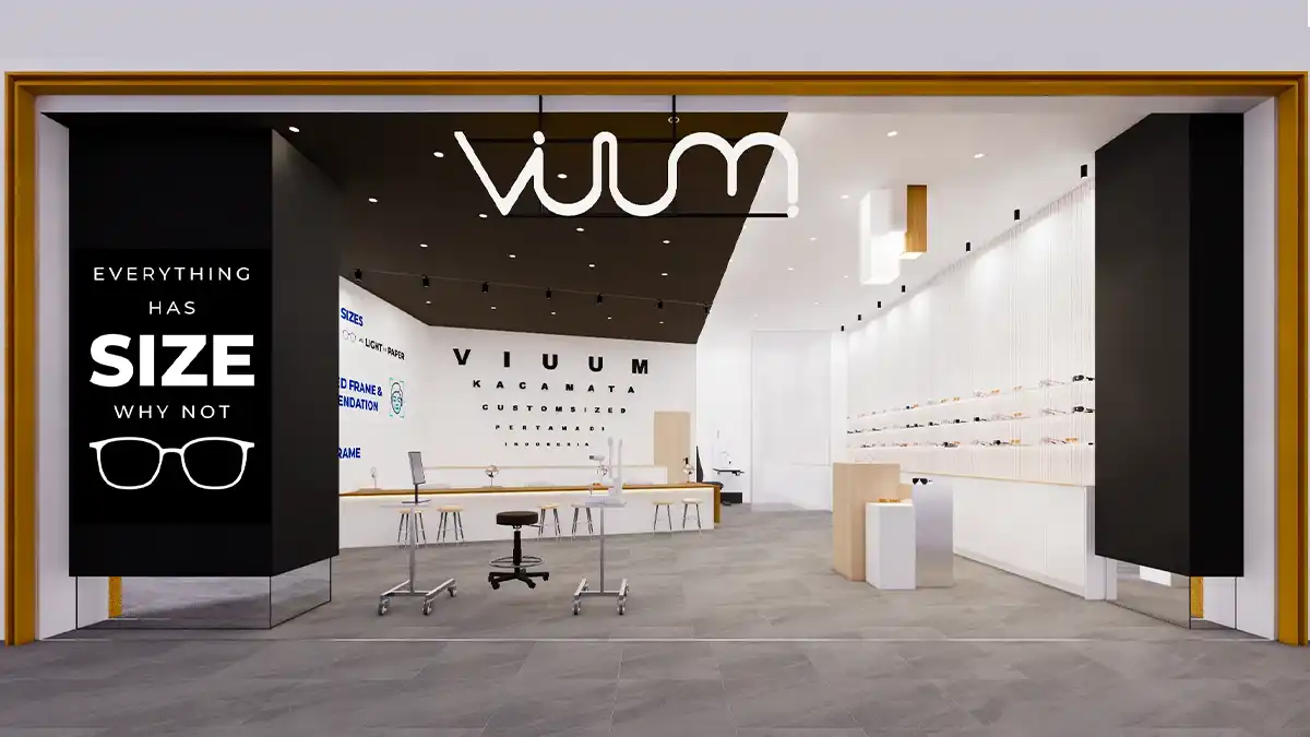 tampilan interior toko VIUUM Eyewear Living World Grand Wisata Bekasi yang simple, modern dan high technology